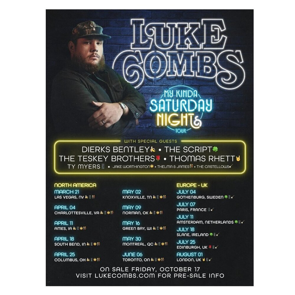 Luke Combs 2026 – My Kinda Saturday Night Tour Poster 165